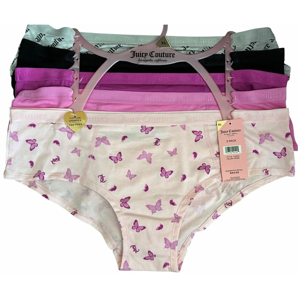Juicy Couture Women's XL 5 Pack Cotton Spandex Panties Butterfly NWT